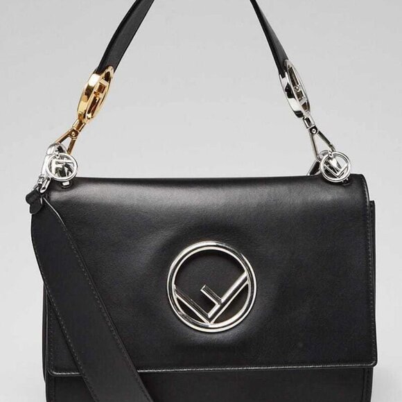 Fendi Black Smooth Calfskin Leather Kan I Logo Shoulder Bag 8BT284 - Picture 1 of 10